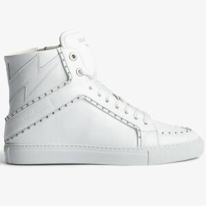NEW ZADIG & VOLTAIRE Accessories Mid Top White leather Flash Lace Up Mens Sz 10